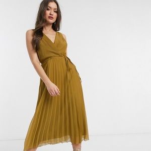 ASOS midi dress with tie waist/pleat skirt, NWT